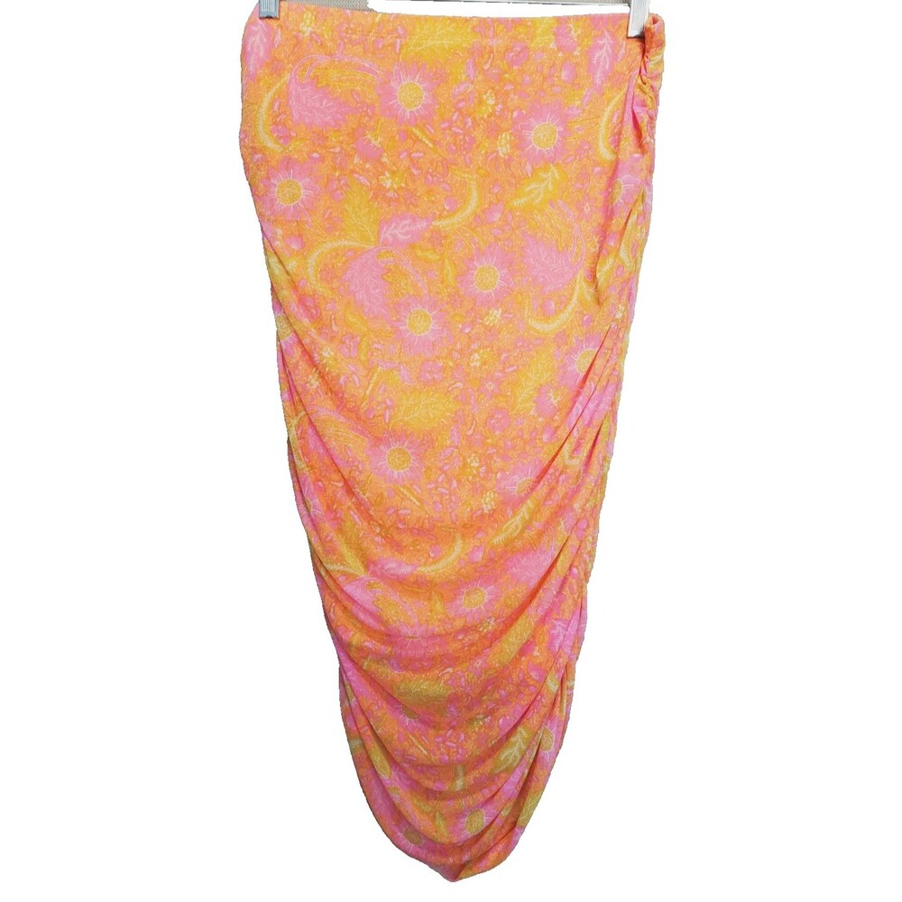 House of Harlow 1960 Revolve Boho Ruched Floral Paisley Lined Mesh Midi Skirt L